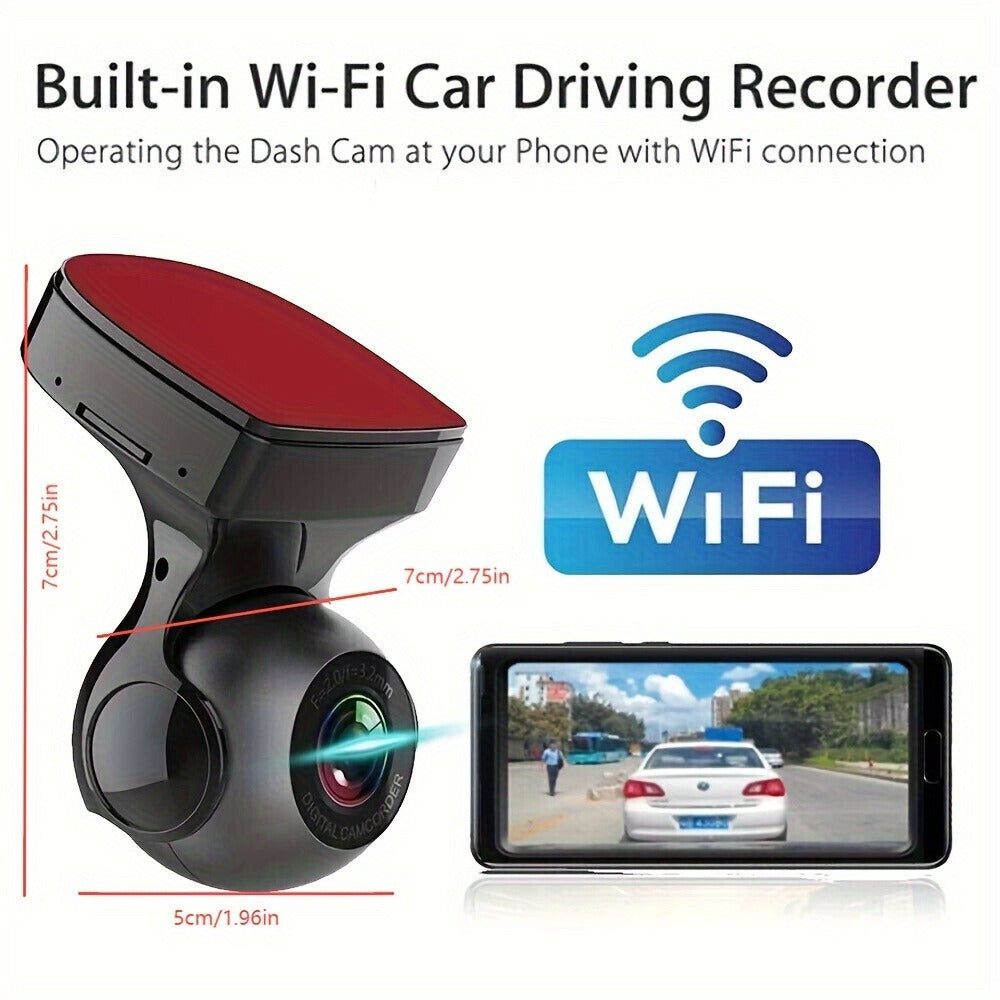 1080P WiFi Dash Cam 170° Wide Angle – HD Car DVR with G-Sensor, Loop Recording, Night Vision, Smartphone App View