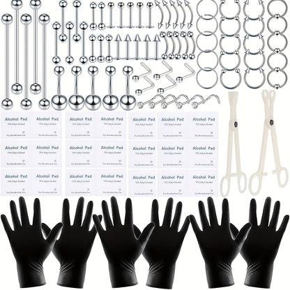 Professional Piercing Kit 120pcs, Complete Body Piercing Set with Stainless Steel Needles, Clamps
