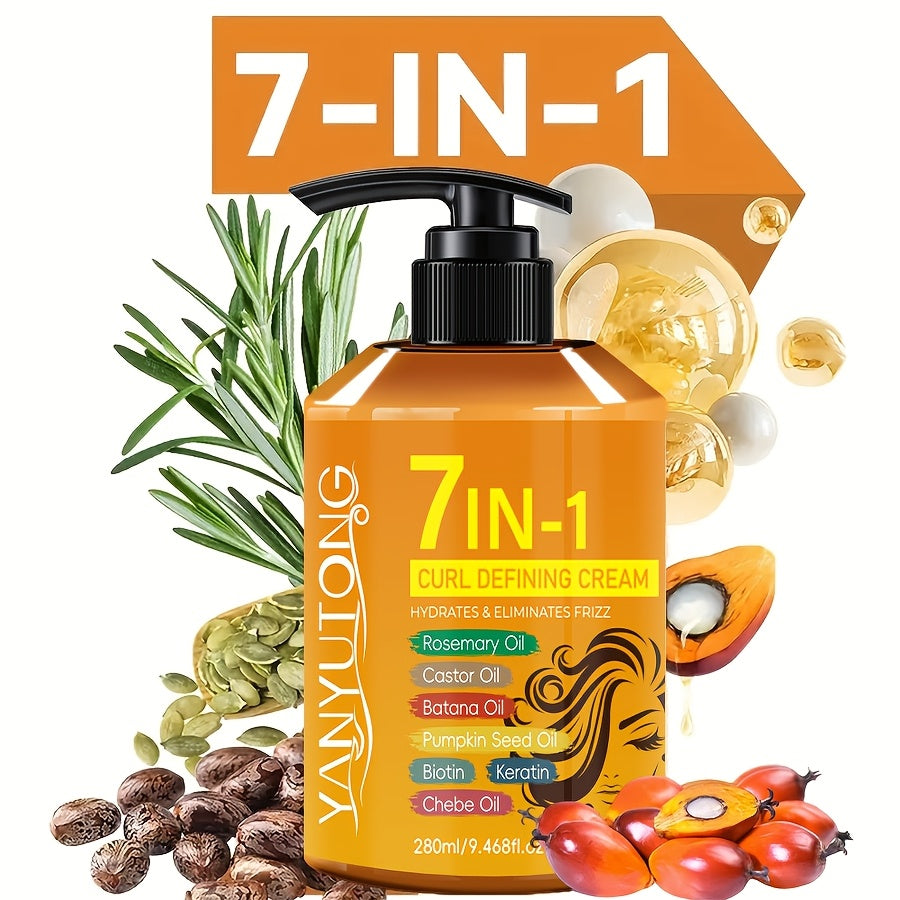 Curling Cream 7-in-1 for Black Hair Curly Wavy & Braids with Rosemary Castor Batana Coconut Oil Biotin Keratin