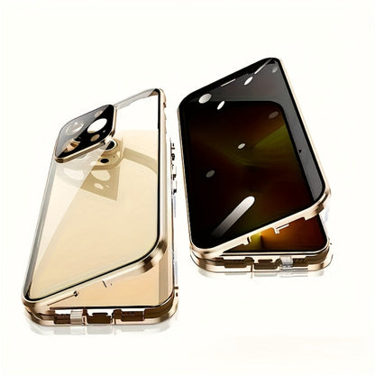 Phone Case Privacy Tempered Glass Cover with Aluminum Frame and Snap Lock for Select iPhone 12-17 Models