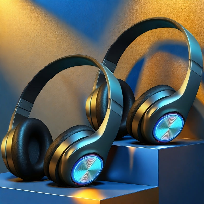LED Light Over-Ear Wireless Headphones Deep Bass Subwoofer, Active Noise Cancelling Foldable Headset Bluetooth 5.3