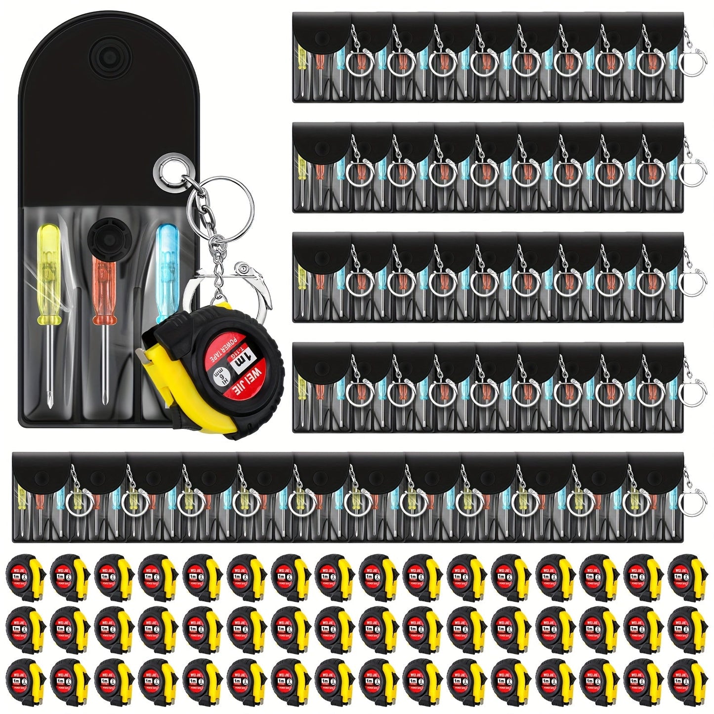 Mini Tape Measure & Screwdriver Keychain Tool Set 96 Pack, Bulk Party Favors for Men, Father's Day Gifts