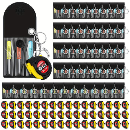 Mini Tape Measure & Screwdriver Keychain Tool Set 96 Pack, Bulk Party Favors for Men, Father's Day Gifts