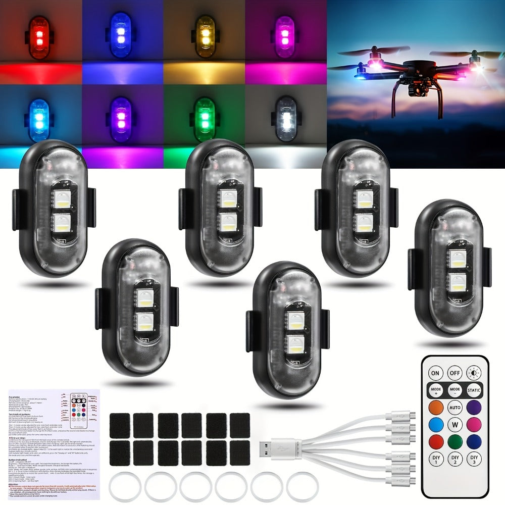 Wireless LED Strobe Warning Lights 6-Pack 8 Colors USB Charging IP65 Waterproof Anti-Collision Safety Light for Car Interior Truck