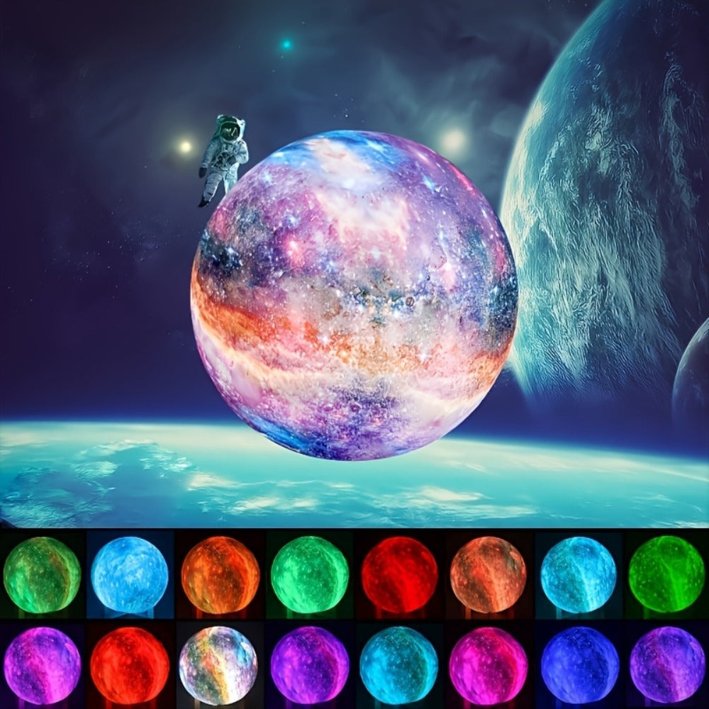 3D Moon LED Night Light, 16-Inch Sphere with 16 Colors, Remote Control, USB Power and Solid Wood Stand for Bedroom Decor