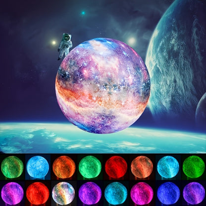 3D Moon LED Night Light, 16-Inch Sphere with 16 Colors, Remote Control, USB Power and Solid Wood Stand for Bedroom Decor