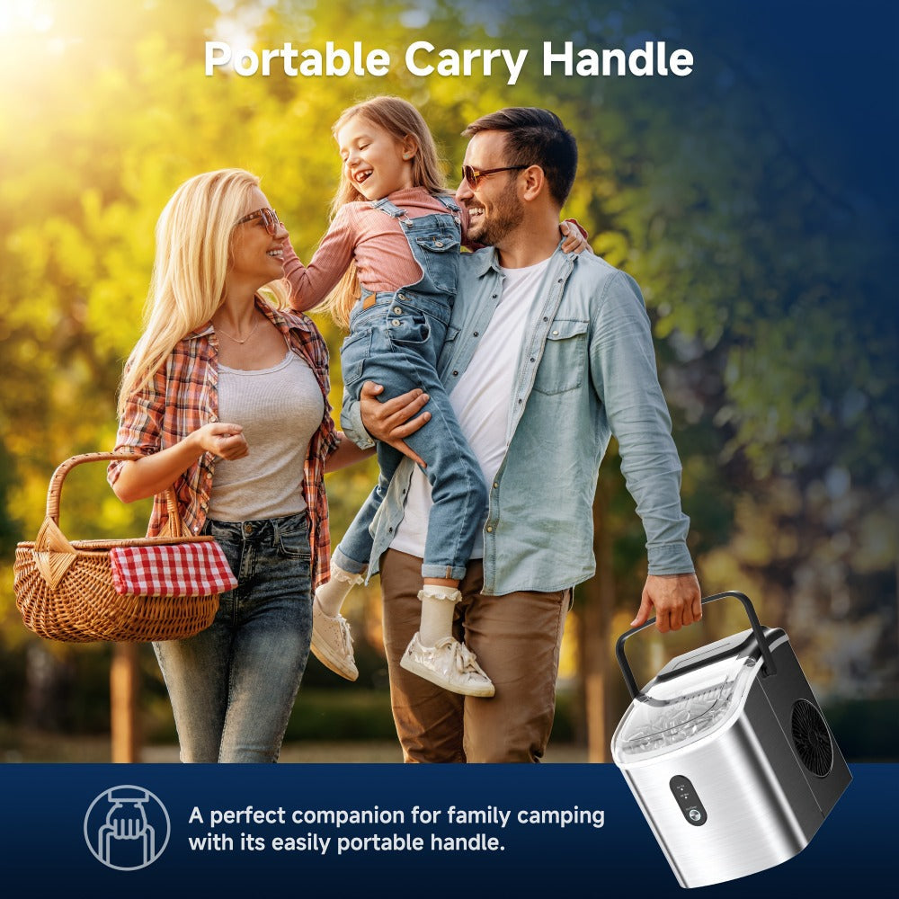 Portable Ice Maker Countertop – Bullet Ice Machine 26-29 Lbs Daily, 9 Ice Cubes in 6 Mins, Self-Cleaning, Quiet Under 45dB, with Handle