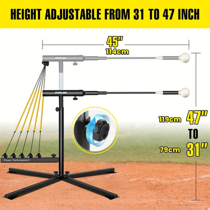 Baseball Swing Trainer with 5 Power Bands & Auto Reset System – Height Adjustable 31–47 Inch Portable Batting Trainer with Sturdy Base