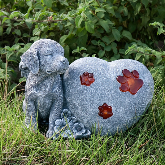Dog Memorial Stone Heart Shape with Wings – Outdoor Garden Grave Marker & Headstone for Loss of Dog, Pet Sympathy Gift