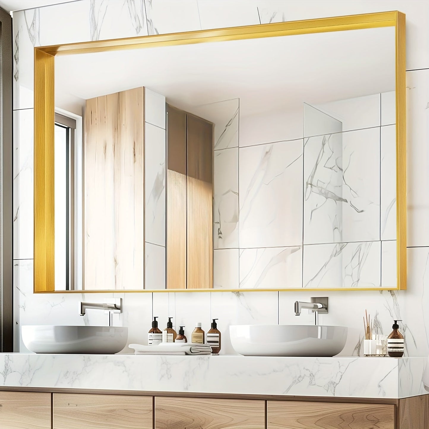 Rectangular Metal-Frame Bathroom Mirror in Black, Gold or Silver with Six Sizes and Dual Orientation
