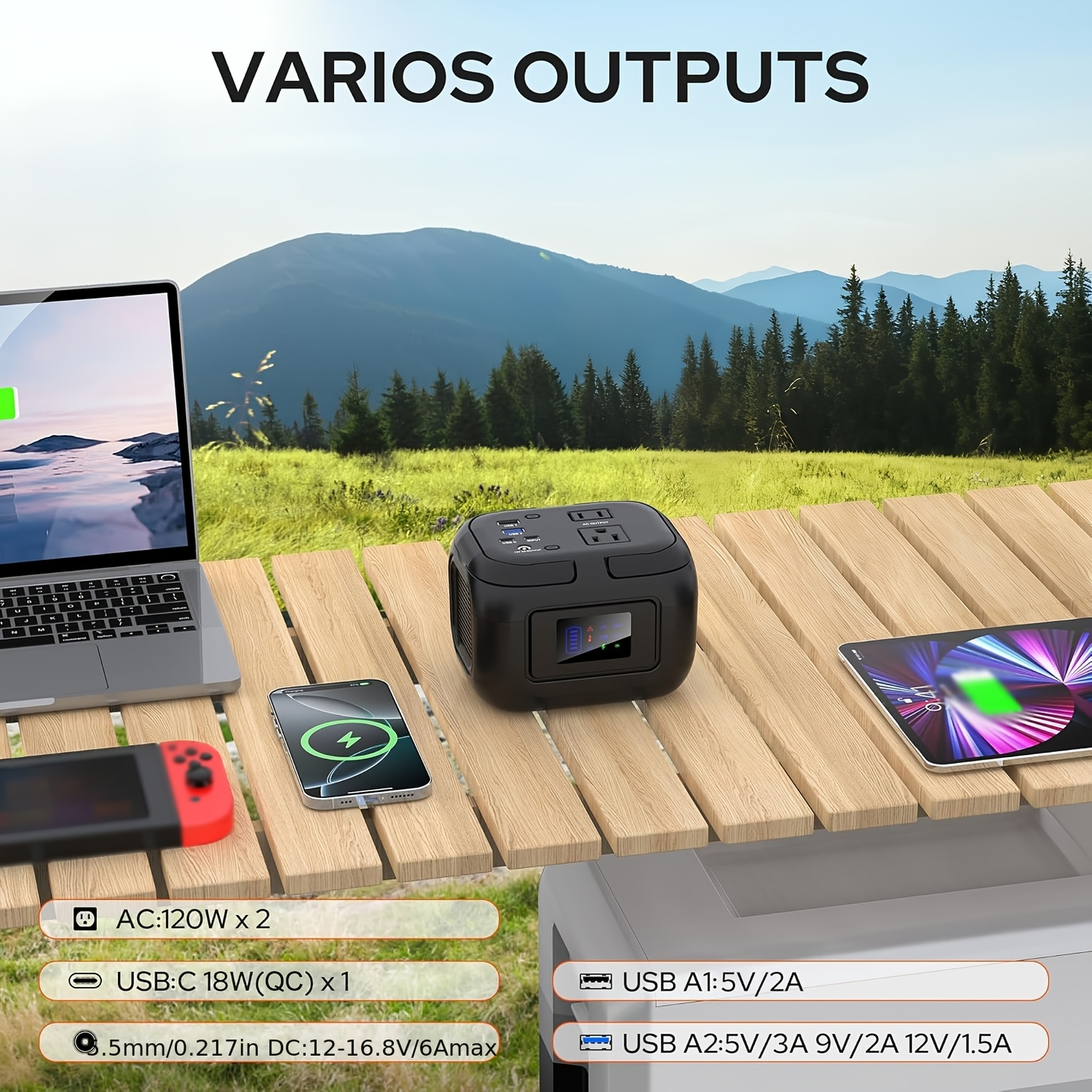 Battery Power Station 120W 97.68Wh 26400mAh Portable Backup with AC Outlet USB-C QC USB-A DC for Camping RV Travel Emergency Home Blackout