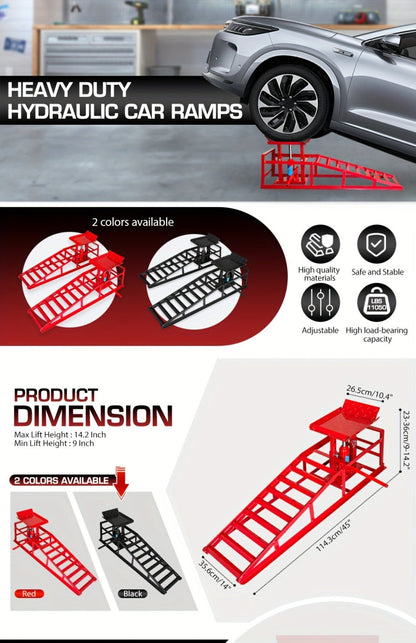 Hydraulic Car Ramps 2-Pack 11050 LBS 5T – Heavy Duty Iron Vehicle Lift Ramp 9"-14.2" for Oil Changes, Jack Support & Auto Maintenance