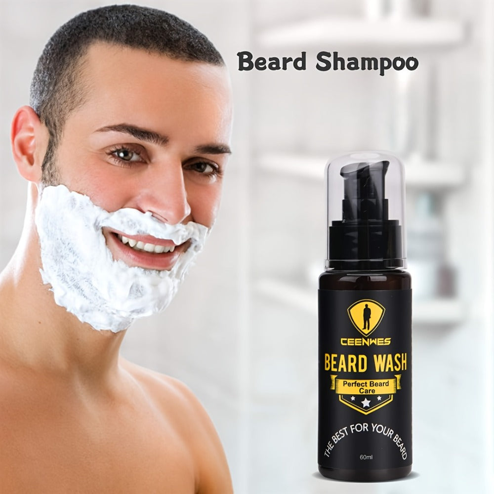 Beard Grooming Kit Men 6-Piece Complete Set – Beard Oil Conditioner Brush Comb Scissors & Storage Bag, All-in-One Beard Care Gift for Dad