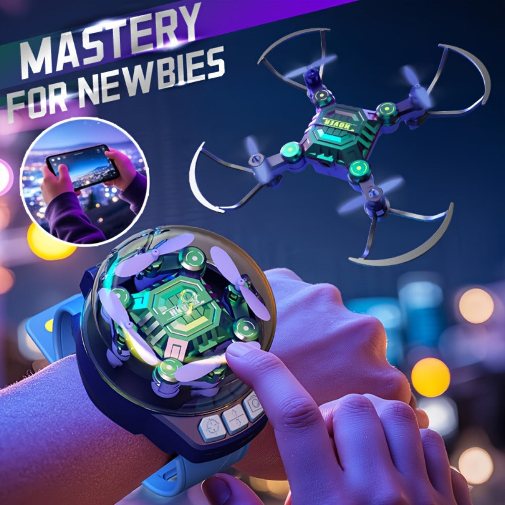 Watch-Controlled Mini RC Drone with Two Rechargeable Batteries in Blue, Green or Black for Indoor Flight