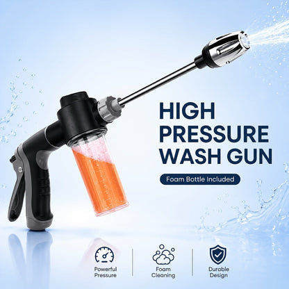 High Pressure Car Wash Gun with Long Extension Rod – Adjustable Spray Nozzle, Leak-Proof Connector, Fits Garden Hose
