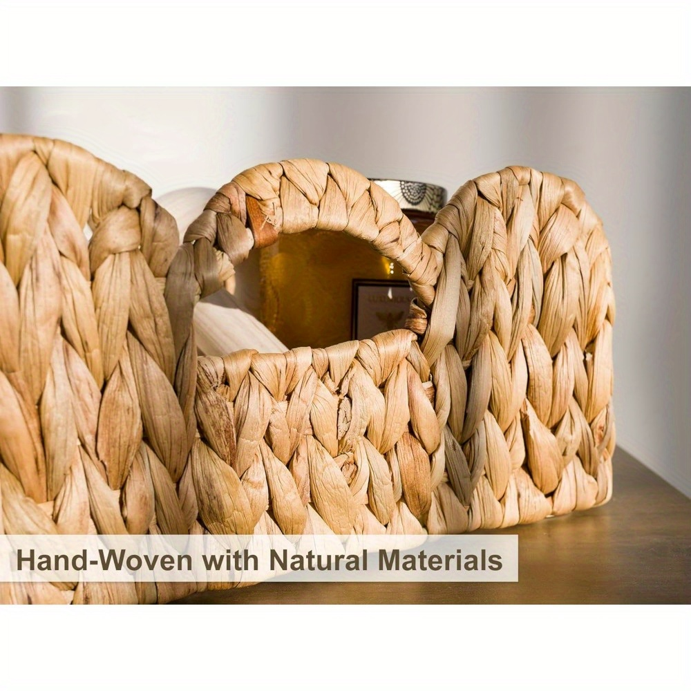Scalloped Wicker Storage Baskets Set of 2 with Handles in Water Hyacinth or Seagrass Weave