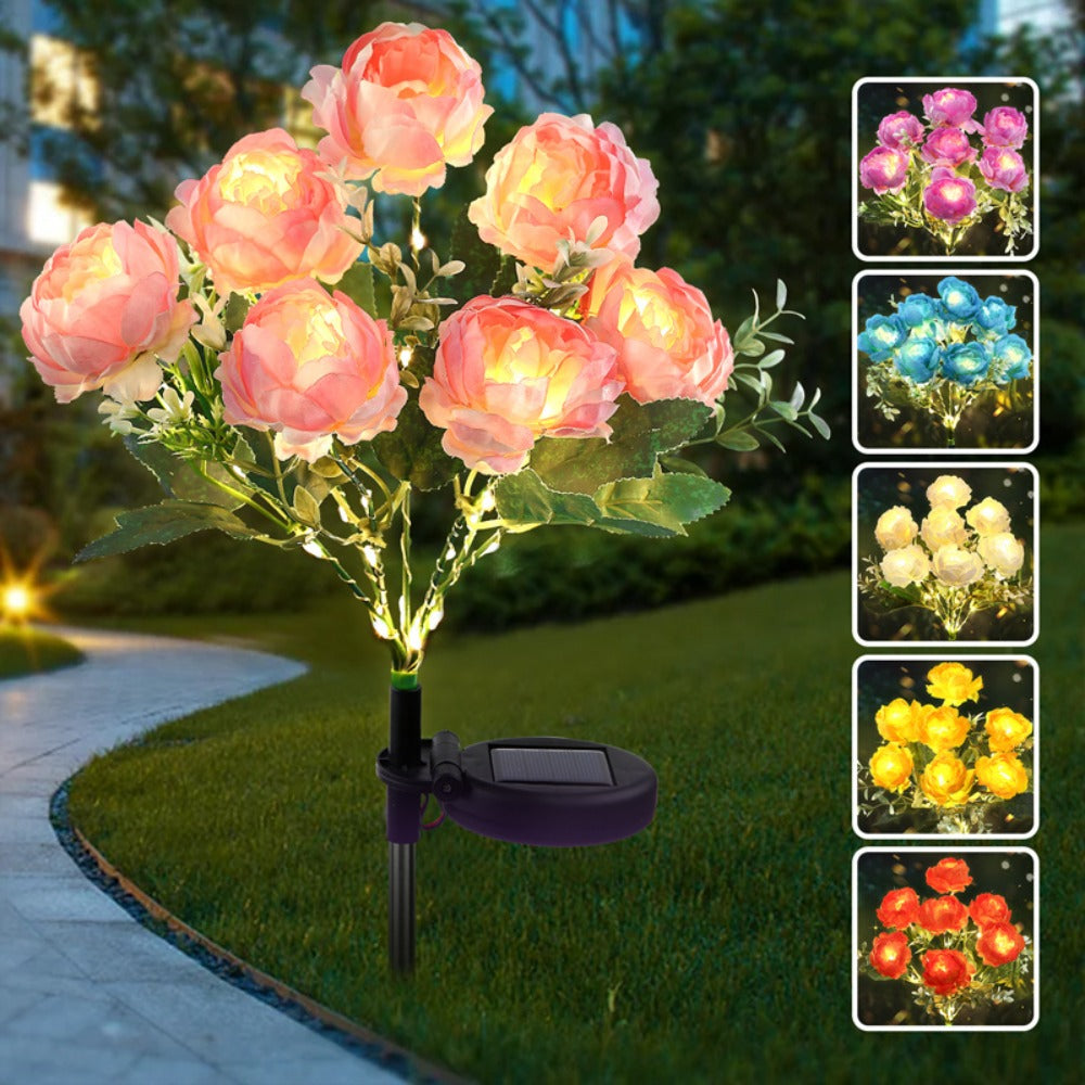 Solar Garden Lights 2-Pack Peony Flower Stakes, 84 LEDs, IP65 and Four Bloom Colors for Yard Decor