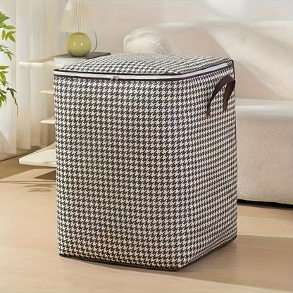 Large Storage Bags Houndstooth Non-Woven Fabric Organizer with Double Zipper & Handles – 160L/180L Dustproof Foldable Storage Box