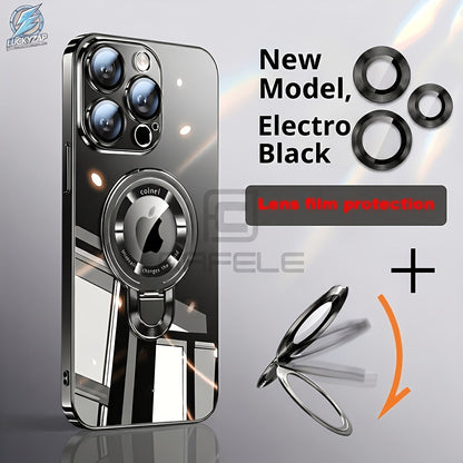 Magnetic iPhone Case Electroplated PC Shockproof Clear Back U-Shield Kickstand Lens Protector for iPhone 17 Pro Max 17 Pro 17 Air 17 16 15