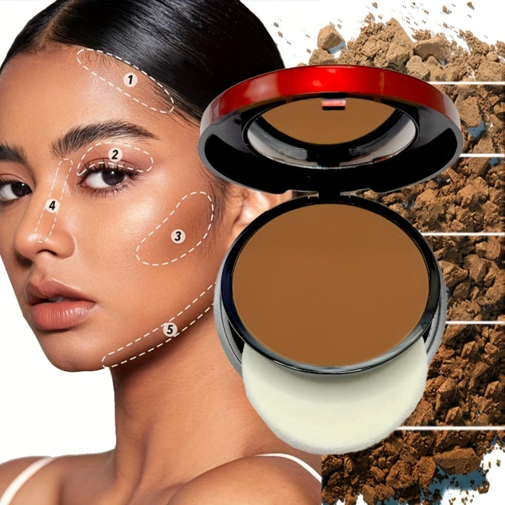 Pressed Powder Foundation Contour Matte Ful1l Coverage Oil Control Waterproof, 6 Shades Light to Dark
