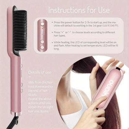 Hair Straightener & Curling Iron Set for Women, Flat Iron Straightening Brush, Anti-Scald, Precise Temperature Control