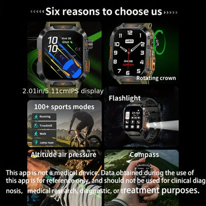 Smart Watch 2.01-Inch Rugged Display with Compass, LED Flashlight, Calling and Three Strap Combinations