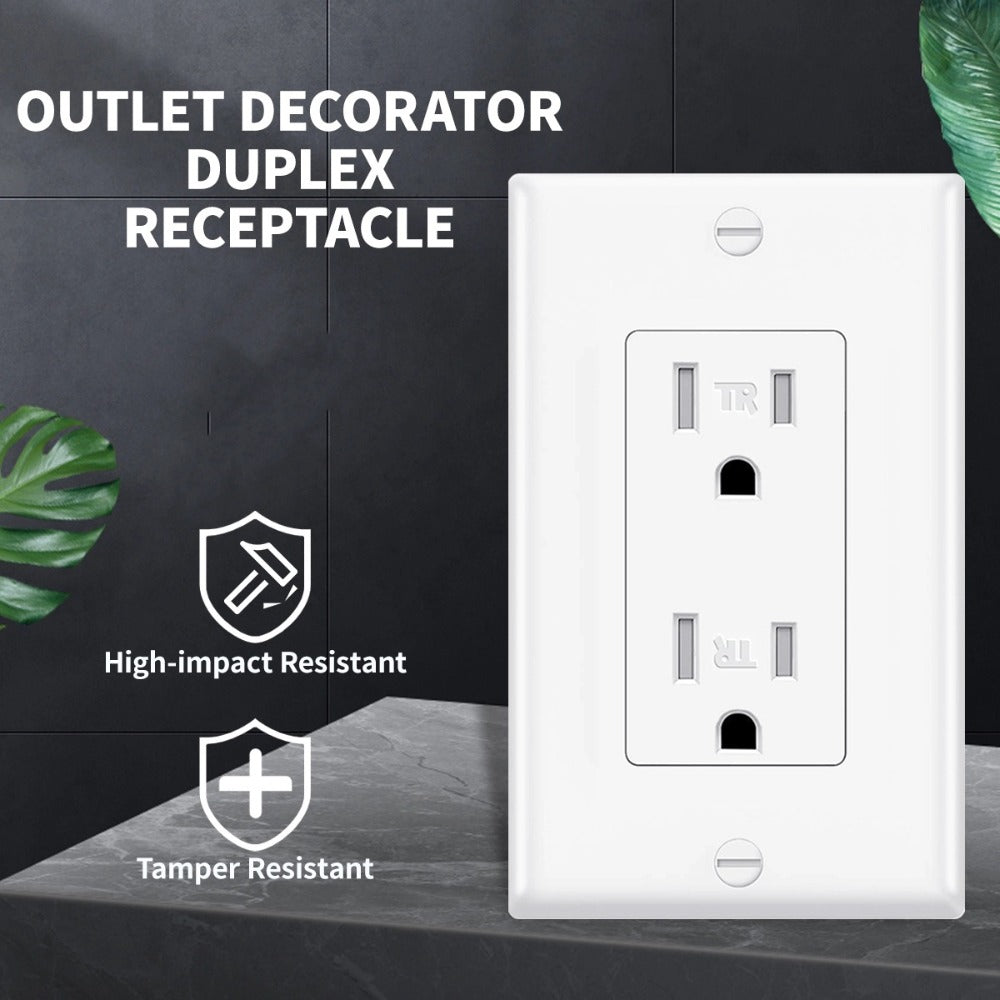 Tamper Resistant Outlet 15A 125V Decorator Receptacle with Wall Plate Self-Grounding Push-In for Entryways, Bedrooms and Living Spaces