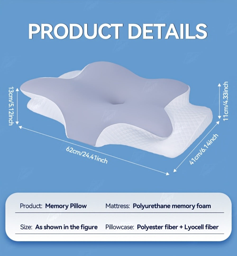 Cervical Neck Pillow for Sleeping - Butterfly Contour Memory Foam Support for Back & Side Sleepers
