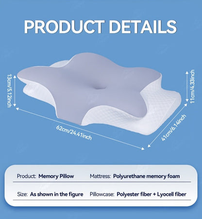 Cervical Neck Pillow for Sleeping - Butterfly Contour Memory Foam Support for Back & Side Sleepers