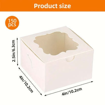 Bakery Boxes with Window 150 Pack White 4x4x2.5 Inch 3 Styles Treat Boxes for Cake Macarons Donuts Dessert Party Favor Wedding Gift