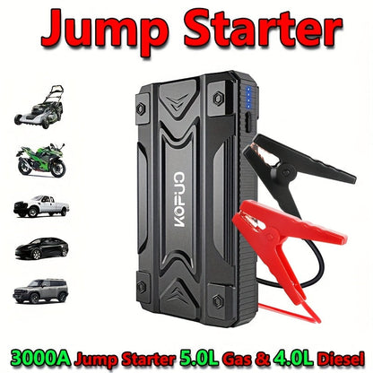 Car Jump Starter Power Bank 3-in-1 12V Battery Booster Charger LED Flashlight SOS for Cars Motorcycles for Garden, Patio and Yard Use