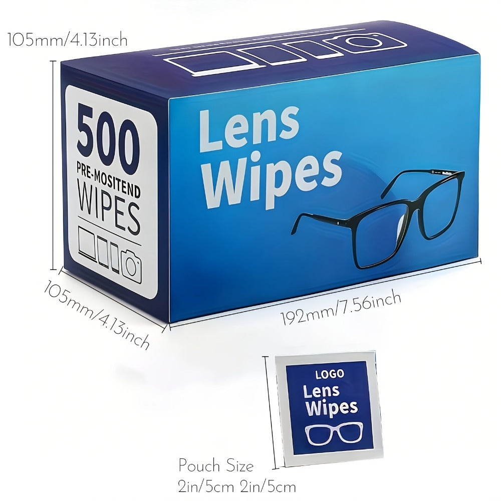 Lens Wipes Pre-Moistened 500 Count - Individually Wrapped Eyeglass Cleaning Wipes for Entryways, Bedrooms and Living Spaces