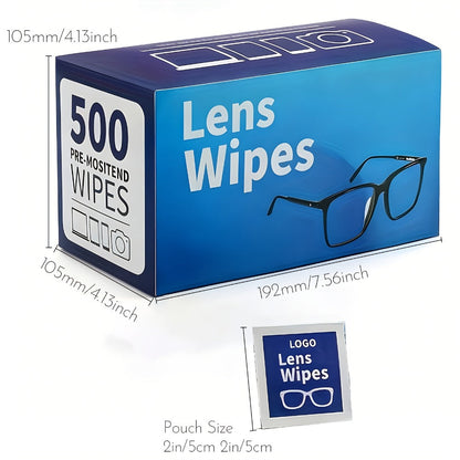 Lens Wipes Pre-Moistened 500 Count - Individually Wrapped Eyeglass Cleaning Wipes for Entryways, Bedrooms and Living Spaces