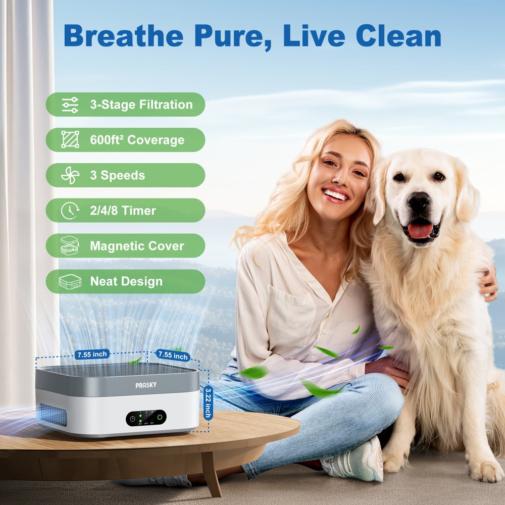 True HEPA Air Purifier for Home & Bedroom Up to 600 Sq Ft, USB-C Powered, 16dB Sleep Mode, Touch Screen Timer