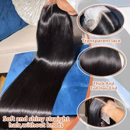 Wig Bone-Straight Glueless Human Hair in Natural Black, 10-34 Inch Options with Pre-Cut 6x4.5 Lace