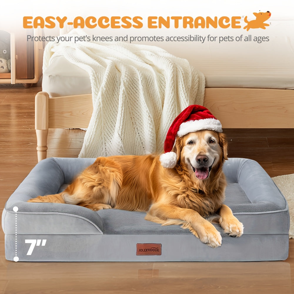 Orthopedic Dog Bed with Removable Washable Cover – High-Density Foam Dog Sofa Couch Bed, 4-Sided Bolster, Nonskid Bottom