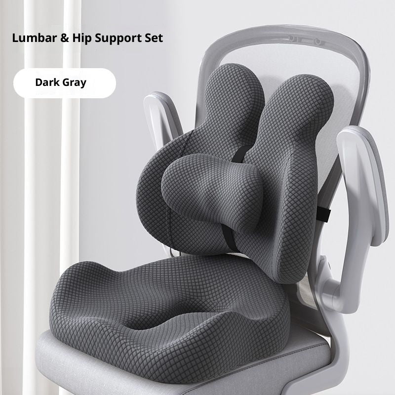 Two-Piece Contoured Seat and Lumbar Cushion Set with Adjustable Chair Straps and Three Colors