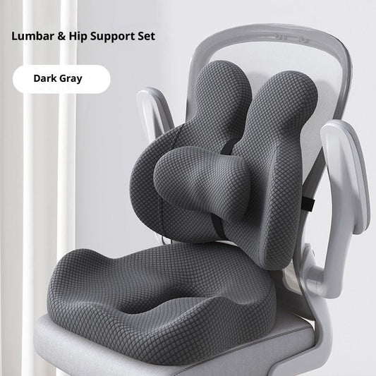 Two-Piece Contoured Seat and Lumbar Cushion Set with Adjustable Chair Straps and Three Colors