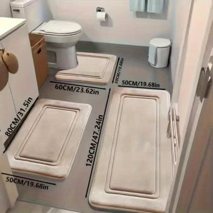 Three-Piece Bathroom Mat Set with 50 × 120, 50 × 80 and 50 × 60 cm Rugs in Five Solid Colors