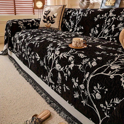 Sofa Cover Throw, Thick Chenille Floral Couch Slipcover in Three Colors for One-to-Four-Seat Sofas