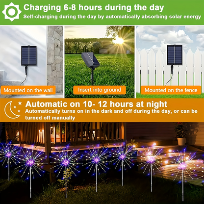 Solar Garden Lights Firework Stakes with 240/360/480 LEDs, 8 Modes, 4/8 Packs and Three Colors