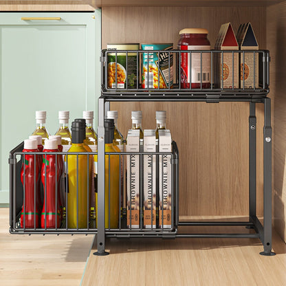 Under Sink Storage Organizer 2-Tier Metal Slide-Out Shelf for Kitchen or Bathroom Cabinet Use