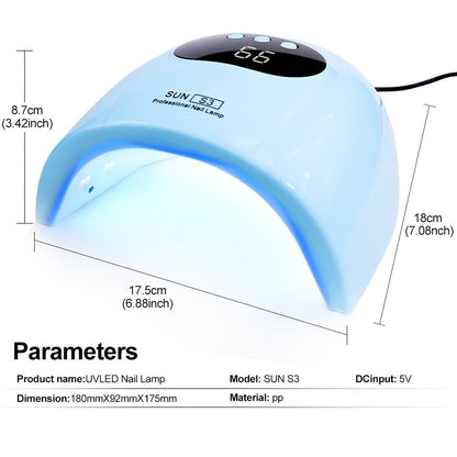 SUN S3 UV LED Nail Lamp with 24 Light Beads, 5V Input, Digital Display and Three Color Options