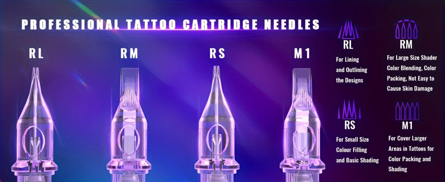 Stainless Steel Tattoo Cartridge Needles 50pcs Mixed RL RS RM M1 Weaved Magnum for Temporary Body Art, Festivals and Costumes