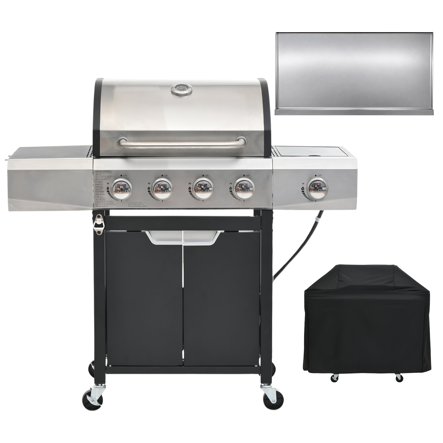 Propane Gas Grill Stainless Steel 3 & 4 Burner Outdoor BBQ Grill with Side Burner, Grill Cover & 344 Sq In Cooking Surface
