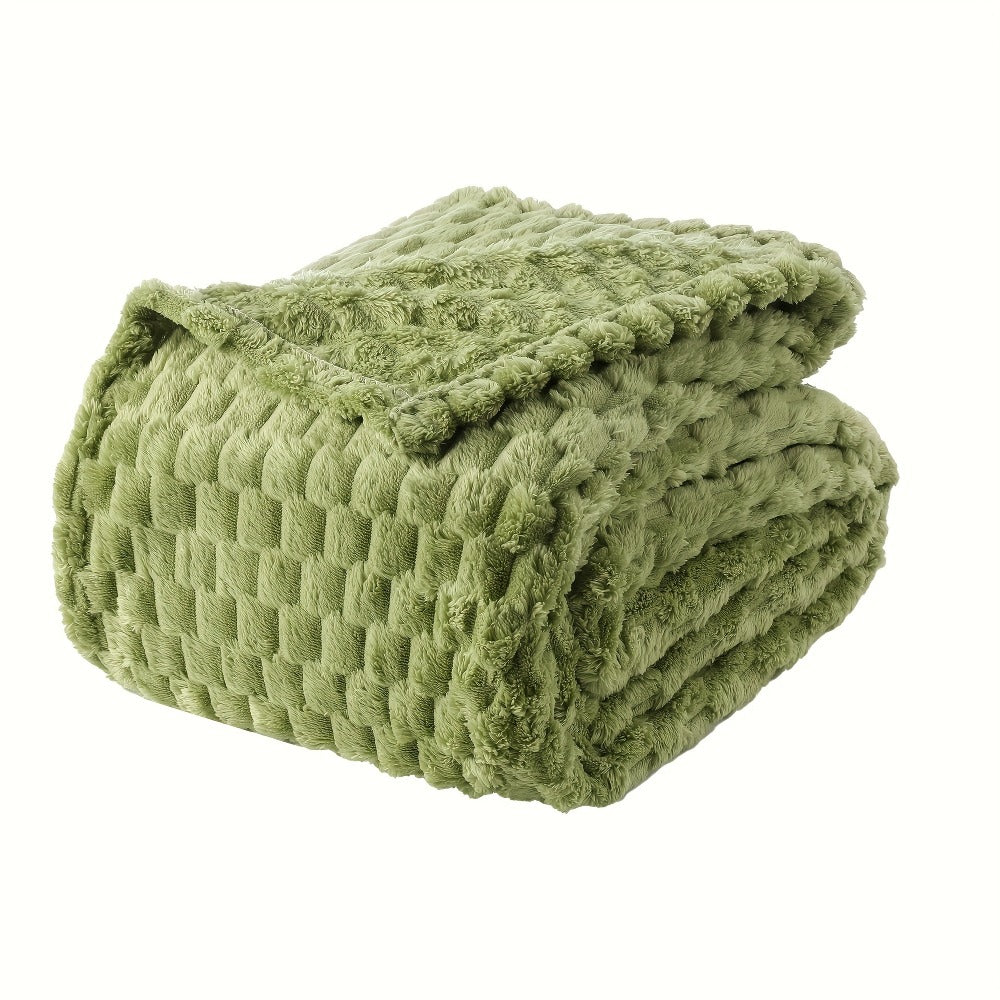 Textured Flannel Blanket in Rhinestone, Wheat-Ear, Checker and Solid Styles with Throw or Queen Options