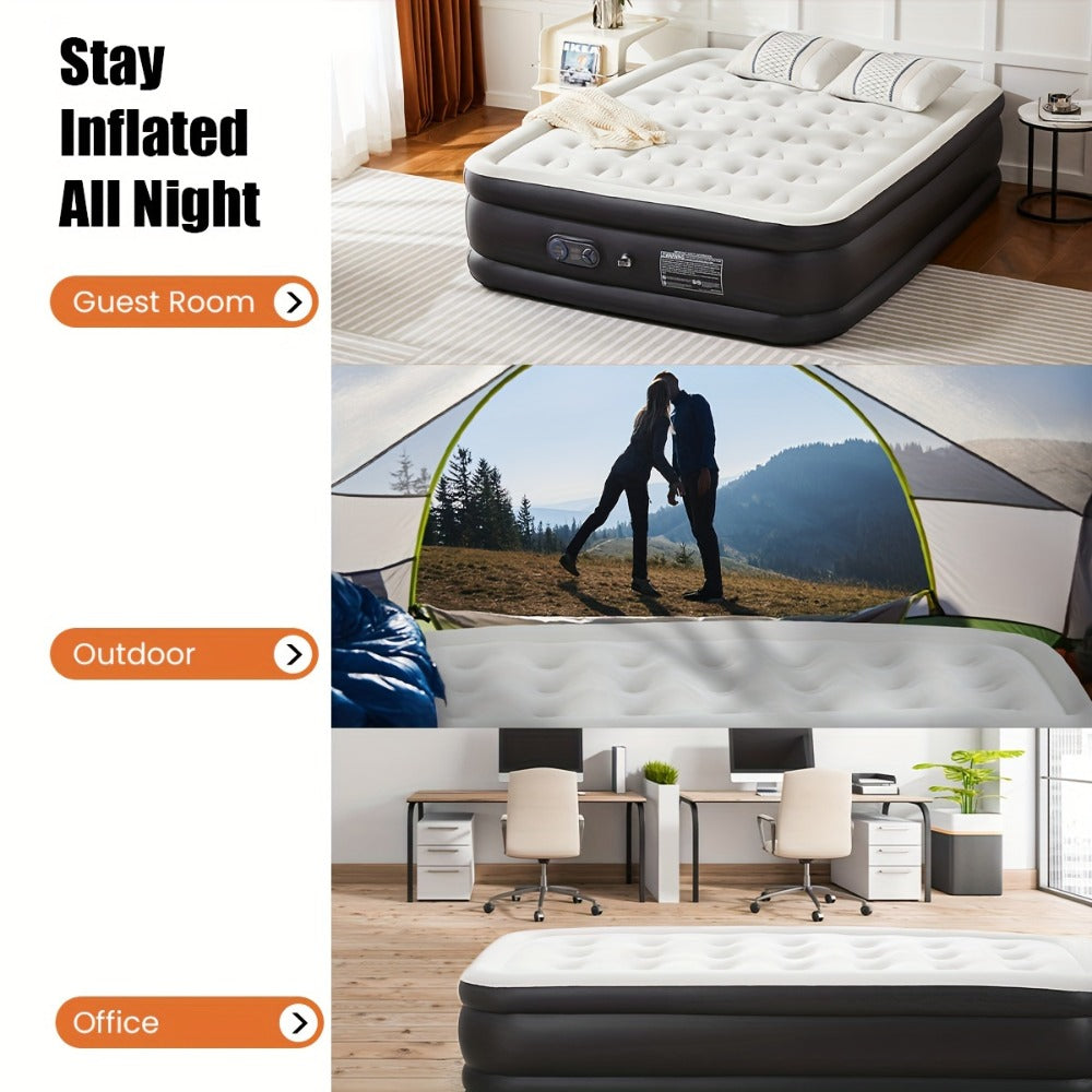 Air Mattress with Coil Beam Support, Plush Velvety Top Bottom - Guest Bed Inflatable Mattress for Camping & Home