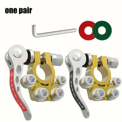 Car Battery Terminal Quick Disconnect Connector 4-Way Brass – 3 Pairs Positive Negative Crimp Clip, Corrosion-Resistant for Automobile Truck