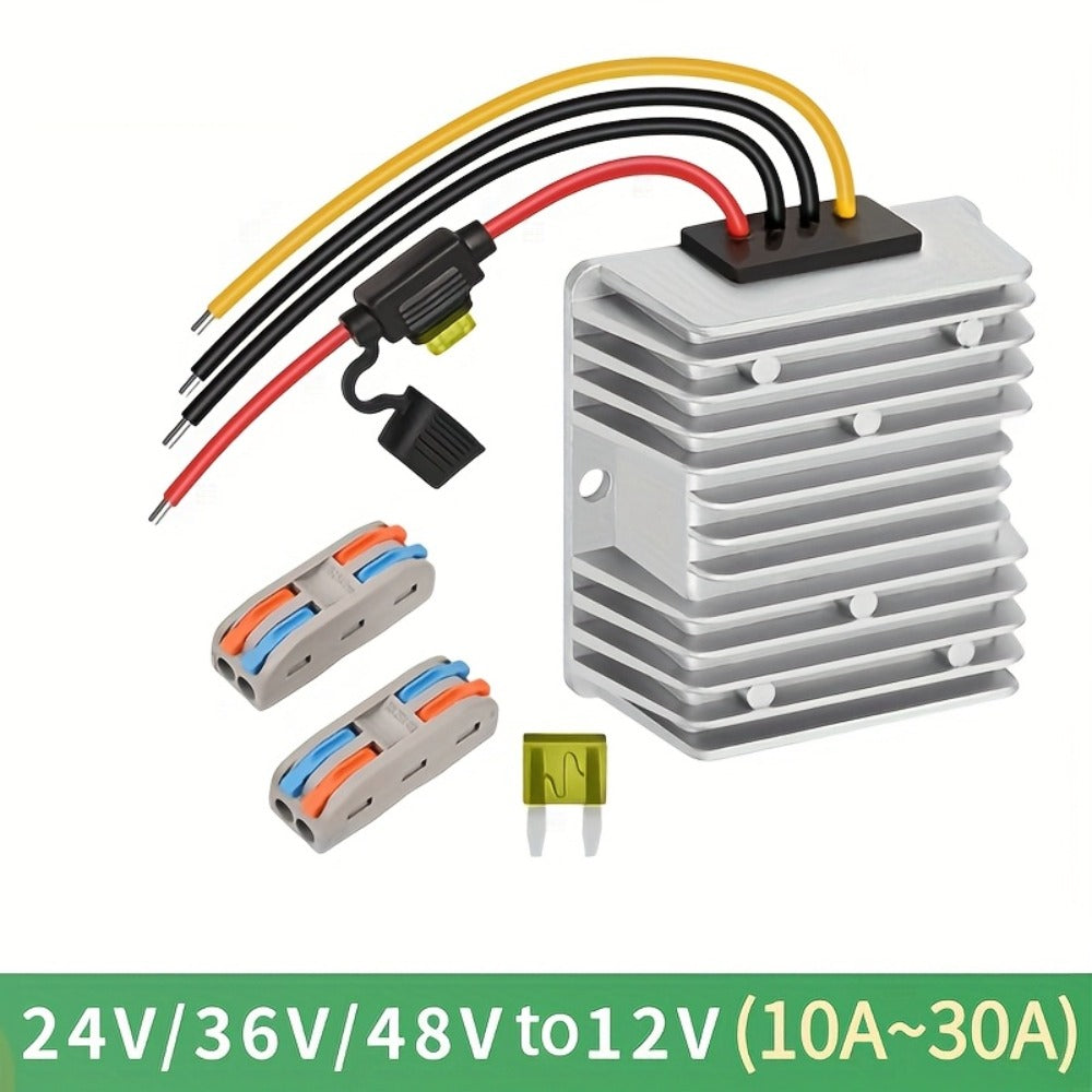 DC Step Down Converter 24V 36V 48V to 12V - High Efficiency Voltage Reducer, Durable Aluminum Housing