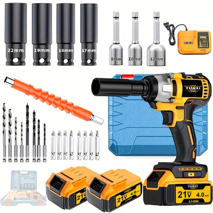 Cordless Impact Wrench Set with Charger Lithium-Ion Portable Electric Wrench Quick Charge for Home for Home, Garage and DIY Projects